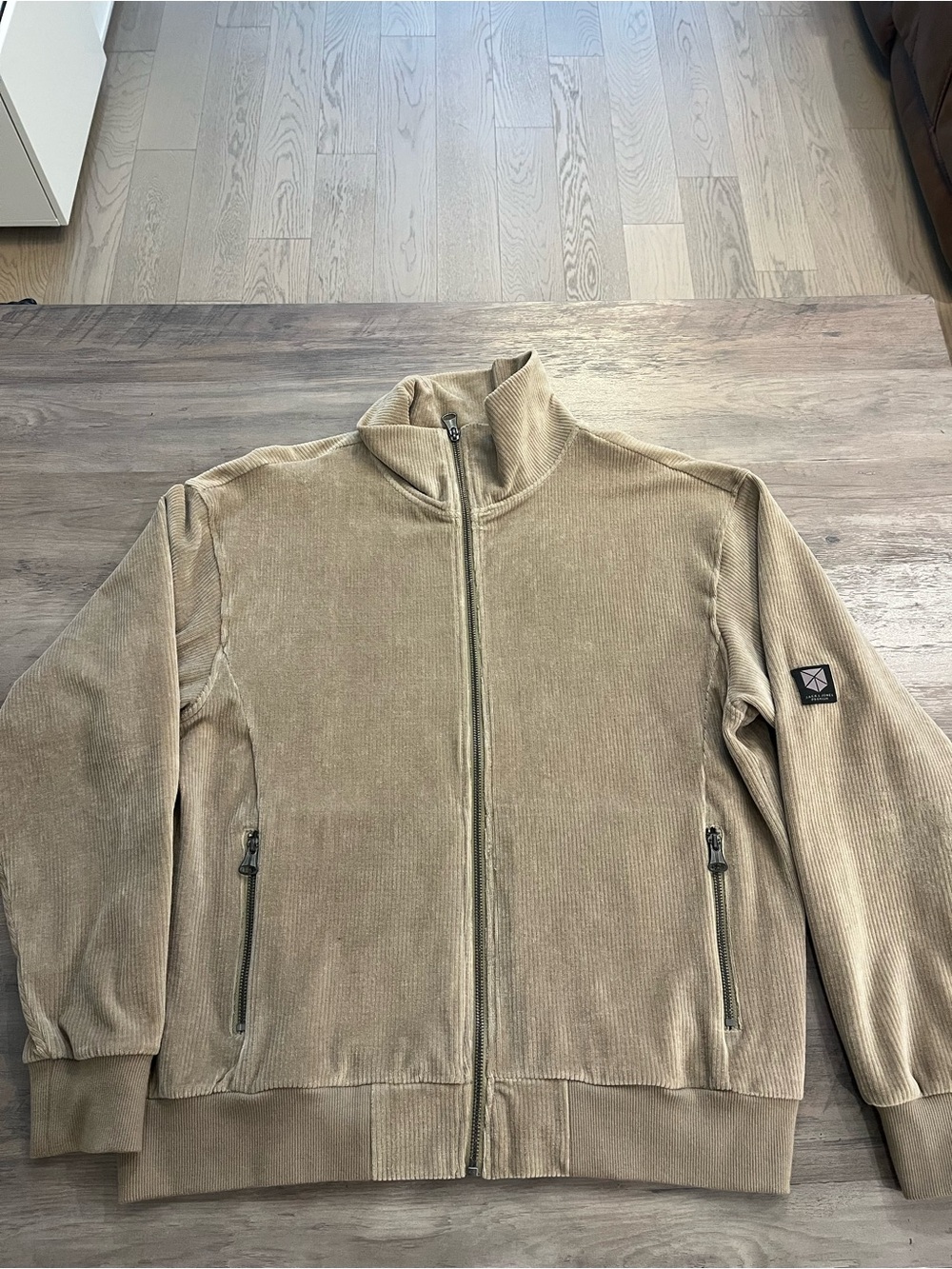 Jack & Jones Premium Beige Full-Zip Corduroy Sweater Jacket